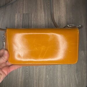 Dante Mustard Yellow Leather Wallet Crossbody RFID Zip Around Purse